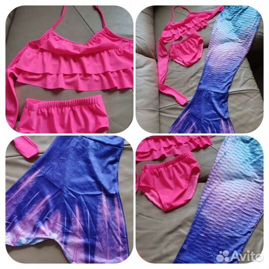 Новый Розовый купальник+юбка хвост русалки (95-155