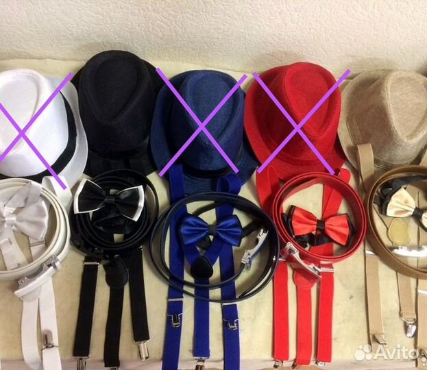 Комплект из 4 пр. шляпа, бабочка, подтяжки, ремень