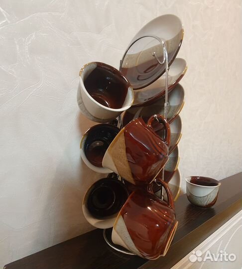 Набор кофейный на металлической подставке