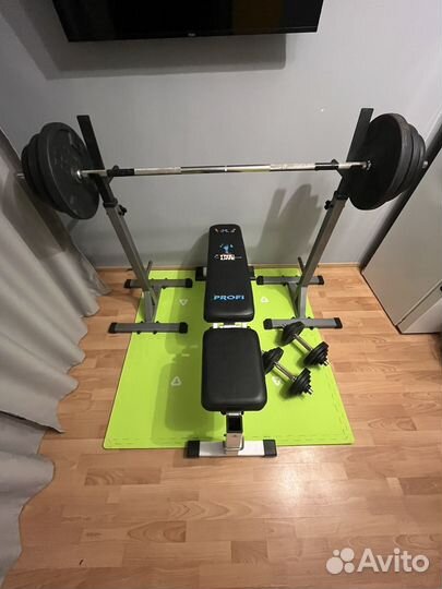 Скамья для жима + стойки + железо
