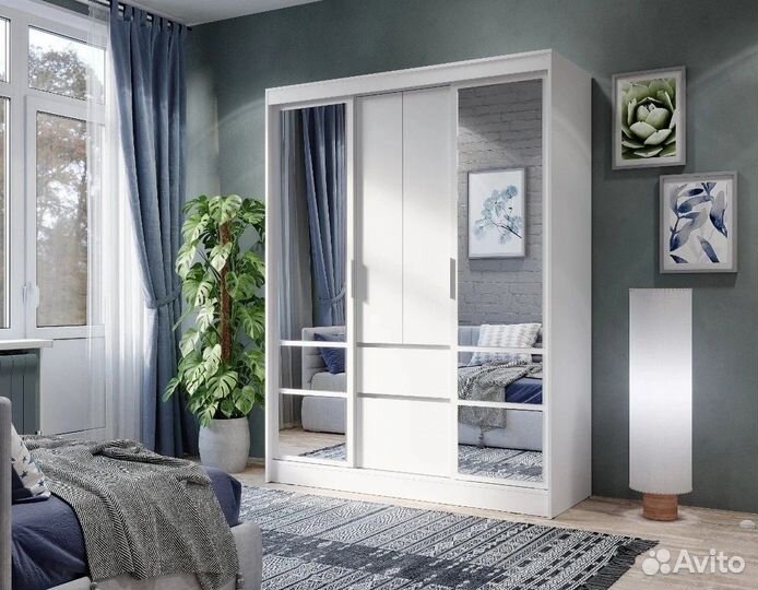 Шкаф купе с ящиками и зеркалами Агата 1,6м