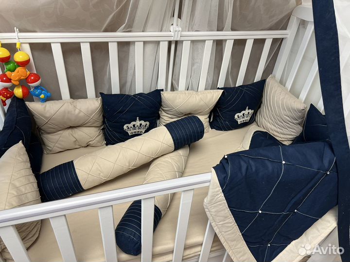 Бортики и балдахин в кроватку ручная работа