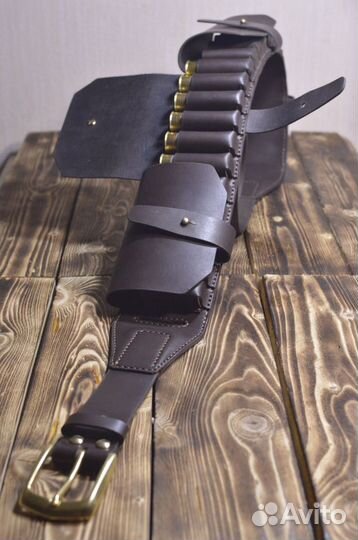 Патронташ 12к 24 патрона, кожа, ручной работы