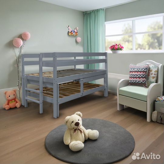 Кровать для двух детей береза серая