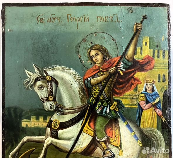Старинная икона святой Георгий Победоносец конец 1