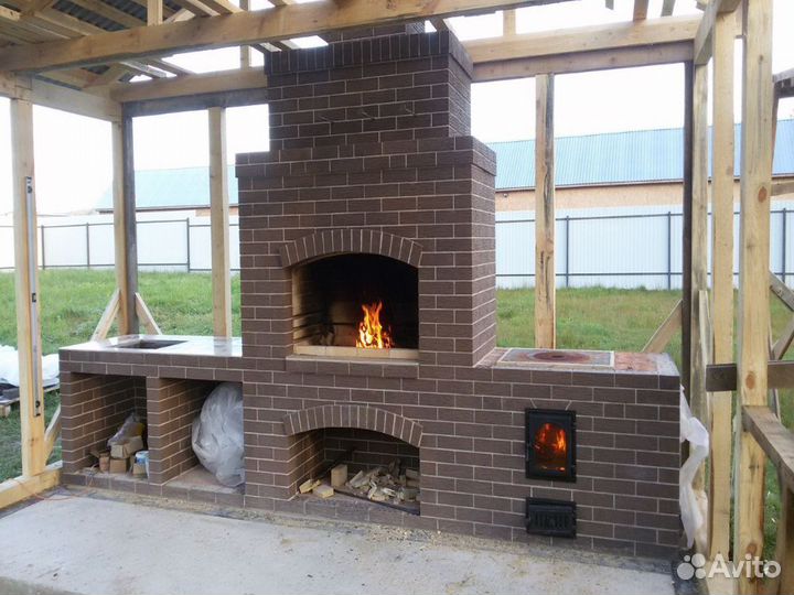 Барбекю зона, из кирпича, печи камины