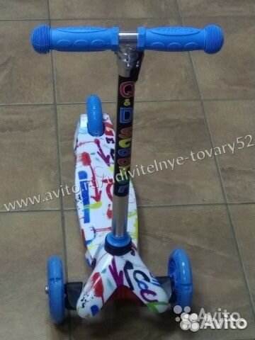 Самокат 3 колесный, голубой, руль регулируется
