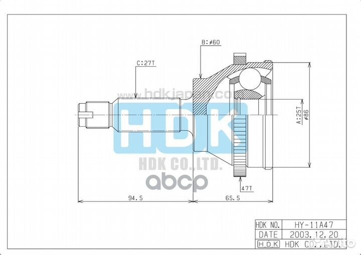 Шрус наружный к-т (25x60x27) Hyundai Trajet hy