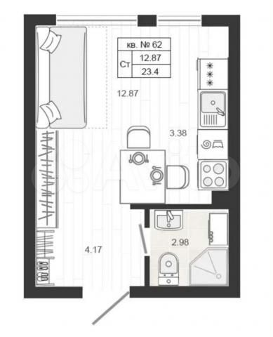 Квартира-студия, 23,4 м², 4/4 эт.