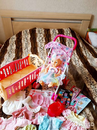Кукла пупс Беби борн 40см Новая с коляской вещами