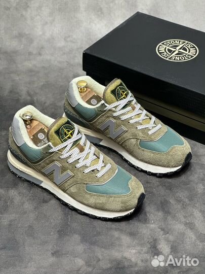 New balance 574 stone island из натурального замша