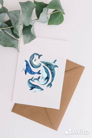 Открытки акварелью с китами)