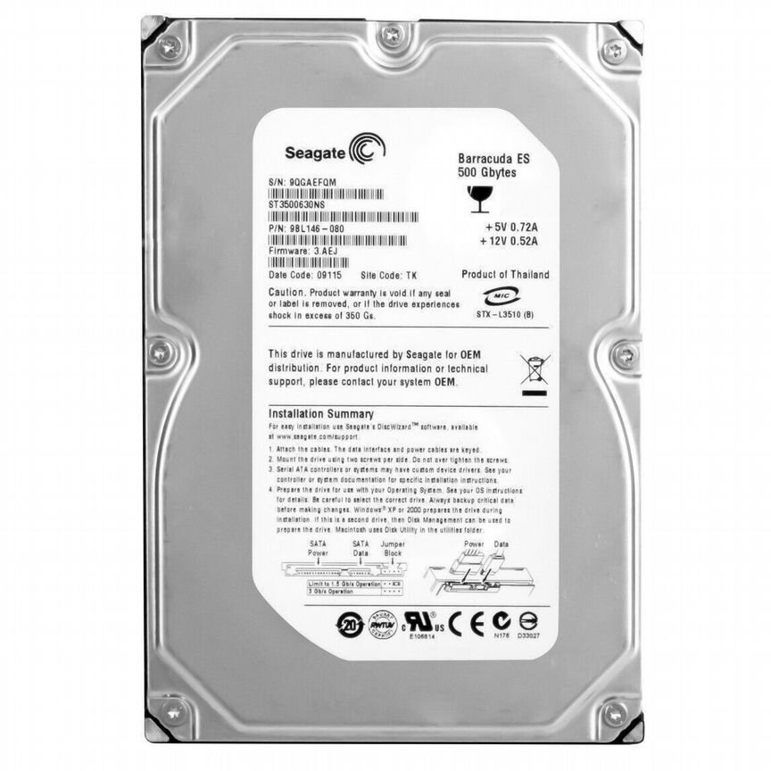 [ST3500630NS] Жесткий Диск Seagate 500gb Sata2 3.5" St3500630ns