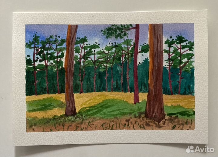 Рисунок акварель А5 пейзаж море