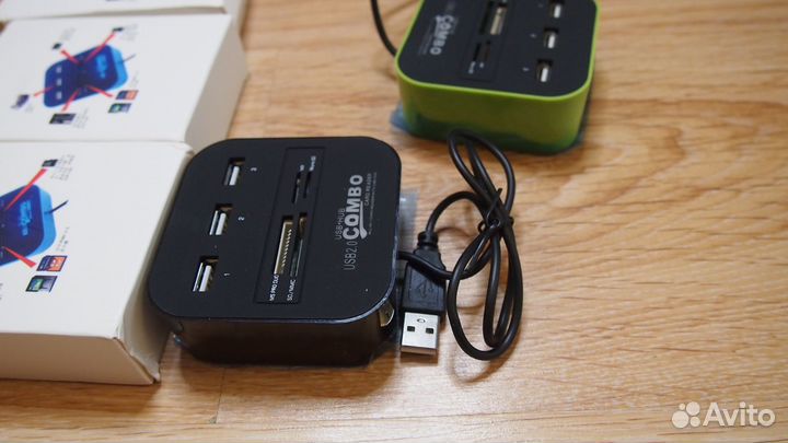 Usb хаб+картридер новый. С подсветкой