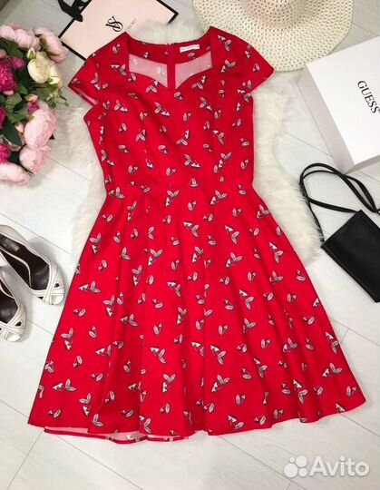 Яркое платье в вишневый принт 54, хлопок, новое