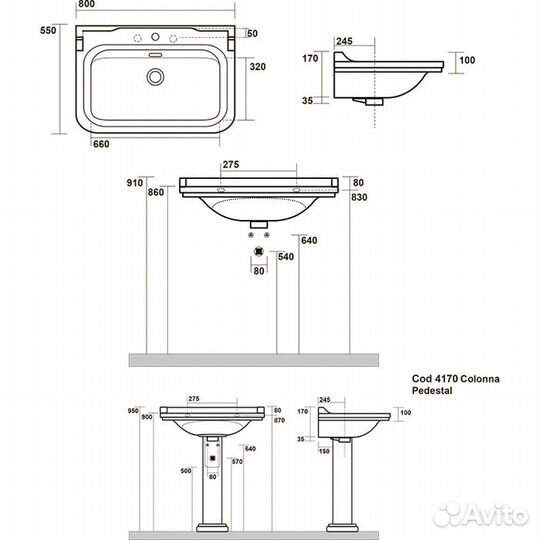 Раковина керамическая 80х55см хром Kerasan Waldorf