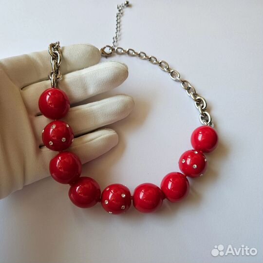 Бусы Колье Ожерелье Красный Горох Ретро стиль
