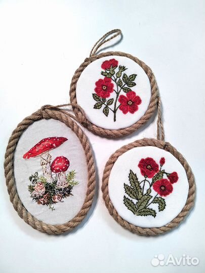 Вышивка гладью грибы цветы