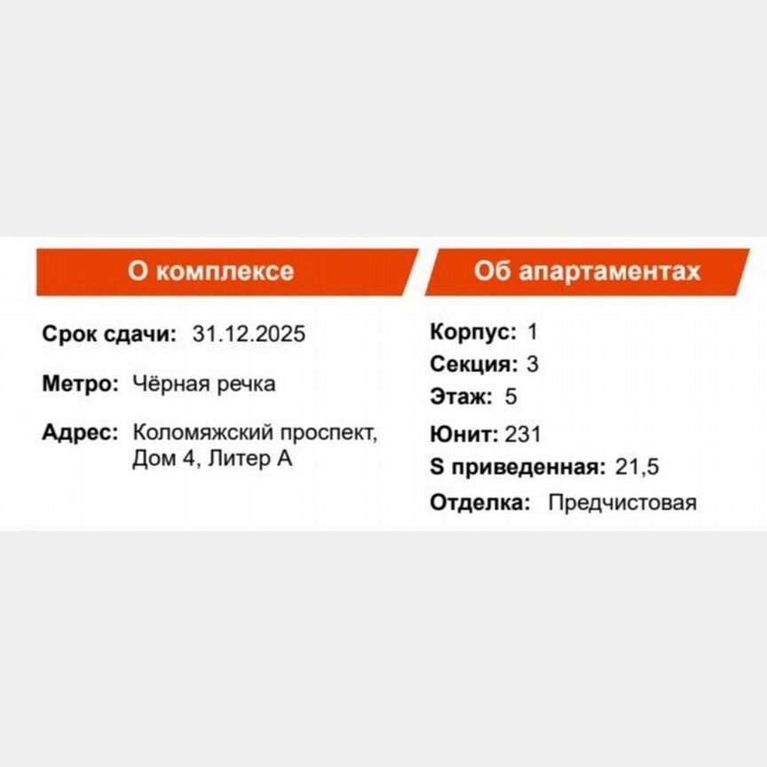 Апартаменты-студия, 21,5 м², 5/13 эт.