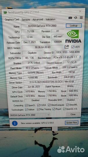 Gigabyte RTX 2060 windforce OC 12Gb (Гарантия днс)