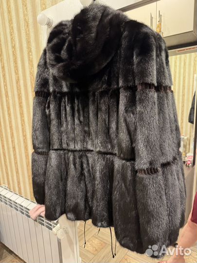 Шуба норковая 46 48 черная с капюшоном