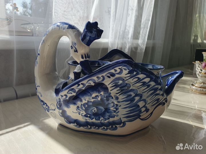 Конфетница Гжель Лебедь набор