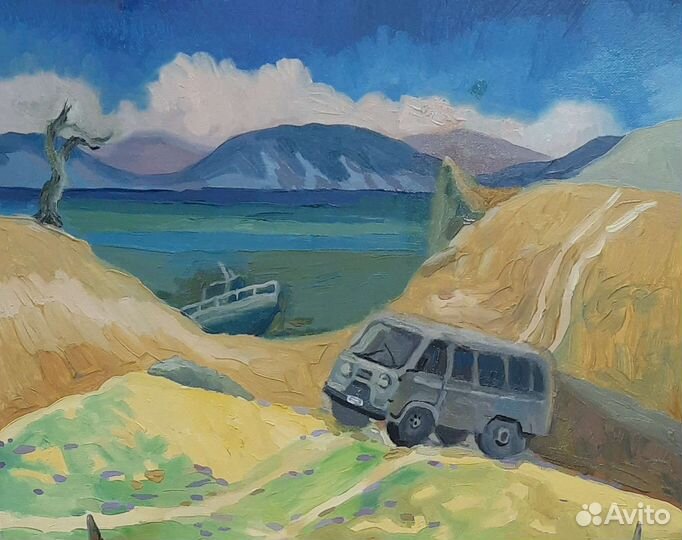 Байкальский пейзаж, остров Ольхон, уазик