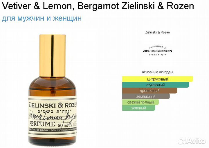 Духи Zielinski & Rozen Vetiver & Lemon, Bergamot 1