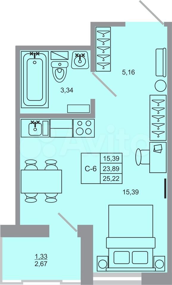 Квартира-студия, 25,2 м², 16/17 эт.