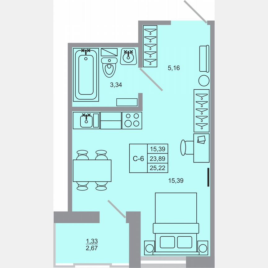 Квартира-студия, 25,2 м², 16/17 эт.