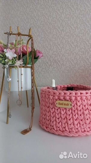 Корзинка из трикотажной пряжи ручная работа