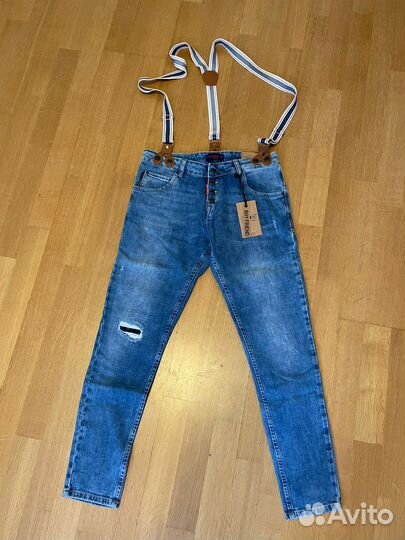 Джинсы бойфренды синие