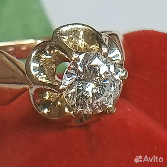 Советское кольцо 583 Тюльпан с бриллиантом 0,74 кт