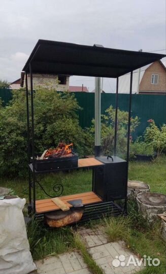 Мангал с печью и крышей