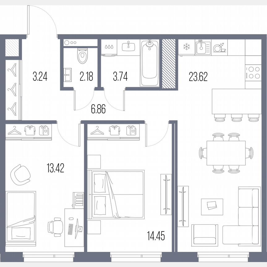2-к. квартира, 67,5 м², 7/10 эт.