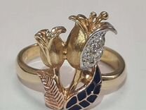 Золотое кольцо с бриллиантами и эмалью