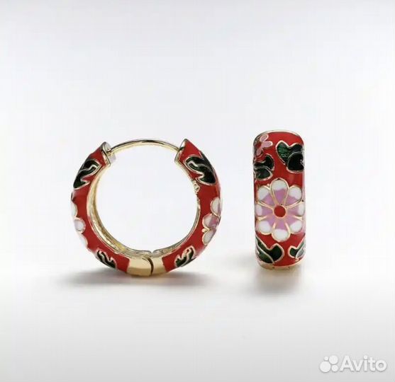 Серьги кольца с цирконами ручная работа