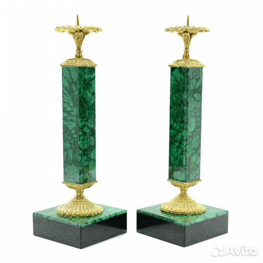 Подсвечники из малахита и бронзы 55*55*180