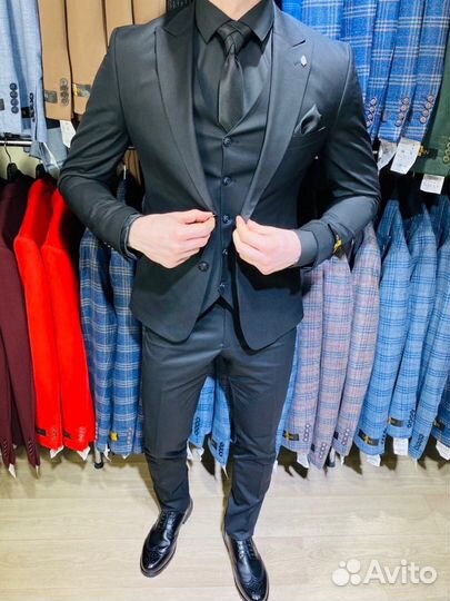 Мужской костюм черный на выпускной 46(S)