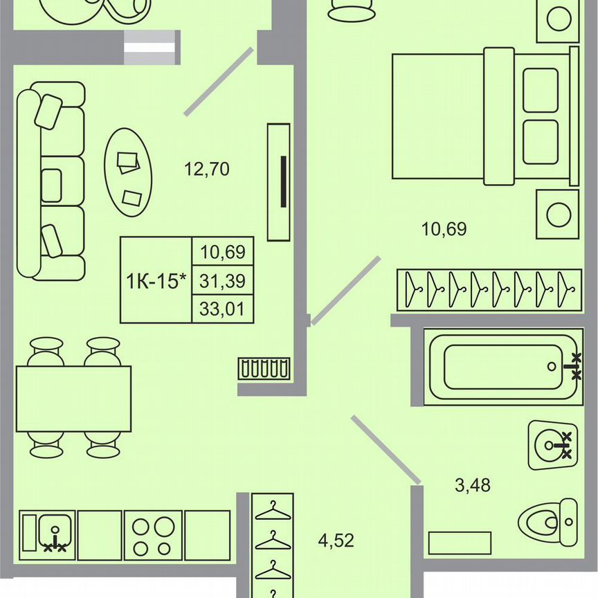 1-к. квартира, 33 м², 16/17 эт.