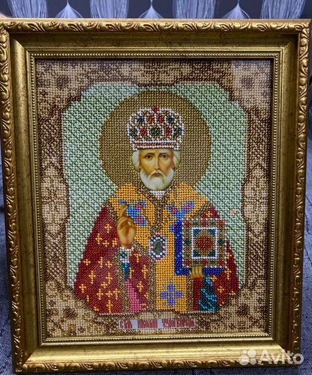 Икона Богородица «Неувядаемый цвет» бисером