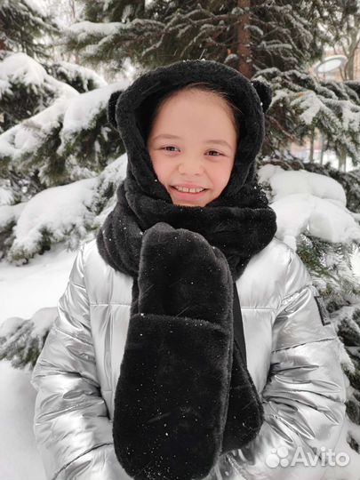 Шапка с ушками мишки 3 в 1, зимняя