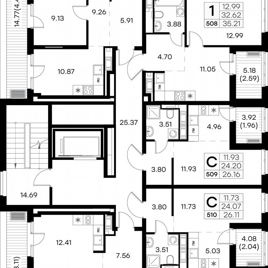 3-к. квартира, 73,1 м², 8/9 эт.