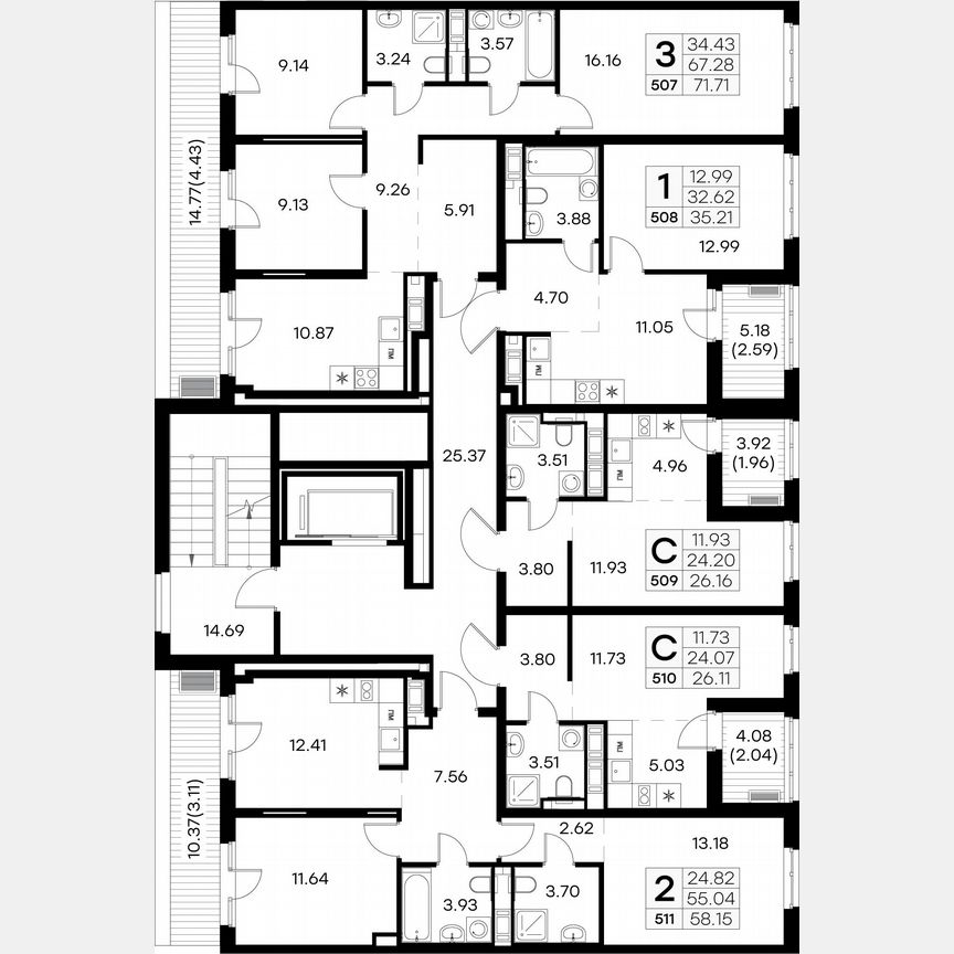 3-к. квартира, 73,1 м², 8/9 эт.