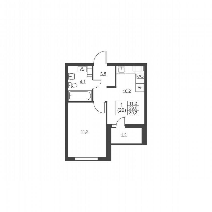 1-к. квартира, 30,2 м², 5/8 эт.