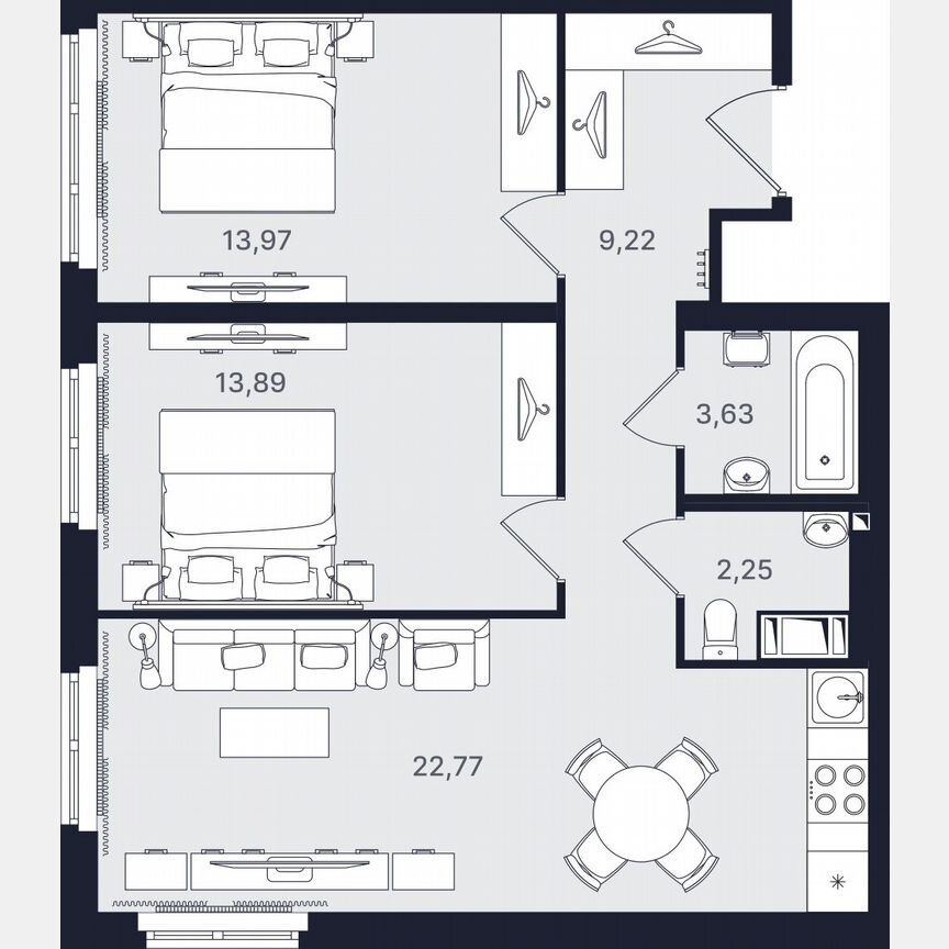 3-к. апартаменты, 65,7 м², 7/24 эт.