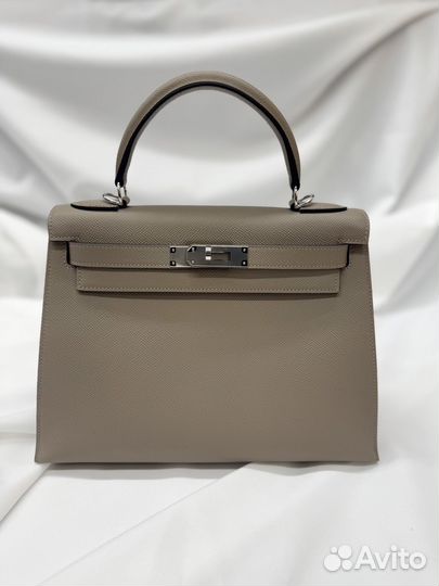 Сумка Hermes Kelly 25 epsom серая, палладий