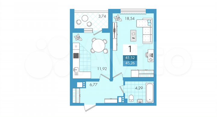 1-к. квартира, 41,5 м², 18/21 эт.