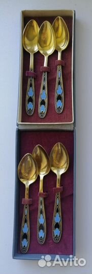 Кофейные ложки серебро, эмаль